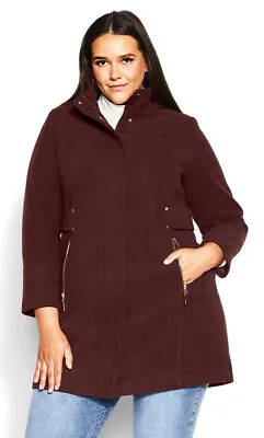 Avenue City Chic Ladies Faux Wool Plain Jacket Coat Sizes 22 24 30 32 Berry • $29.99