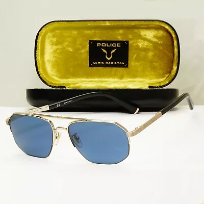 Police Lewis Hamilton F1 Sunglasses Gold Blue Square Metal SPL A25 COL 0594 • $125.06