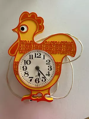 Vintage Working MCM Plastic Spartus Orange & Yellow Chicken Rooster Clock • $39.99