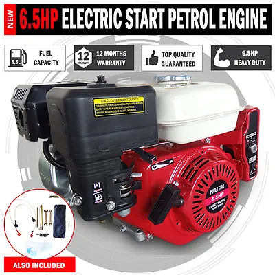 Electric Start 6.5HP OHV Stationary Petrol Engine Horizontal Shaft 1 Year Warrnt • $1750