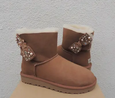 Ugg Mini Bailey Bow Brilliant Bling Suede/ Sheepskin Boots Us 5/ Eur 36 ~new • $79.95