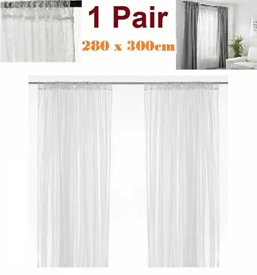 300cm Drop Lill Curtains Sheer Net Floaty Lenghty 2-Pcs - White 280x300cm Each • £1.89