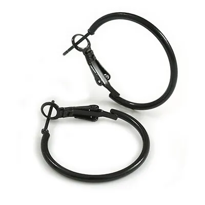 £7.90 • Buy 25mm D/ Black Enamel Slim Hoop Earrings/ Small