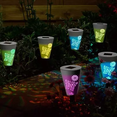 6 PACK | Solar Butterfly White & Colour Changing LED Outdoor Garden Stake Lights • £13.99