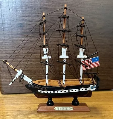 Vintage Wooden Sailboat Ship Model Wood Sailing Boat USS CONSTITUTION 10  X 9  • $30