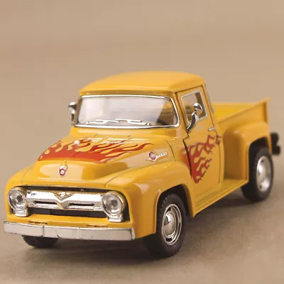 Yellow 1956 Ford F-100 Pick Up Ute Red Flames 1:38 12.5cm Diecast PullBack Opens • $30