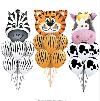 Safari Jungle Farm Animal Tiger Cow Zebra Monkey Foil Balloons Giraffe Set • $8.95