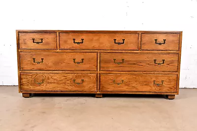 Henredon Mid-Century Modern Campaign Oak Dresser Or Credenza Circa 1970s • $2795