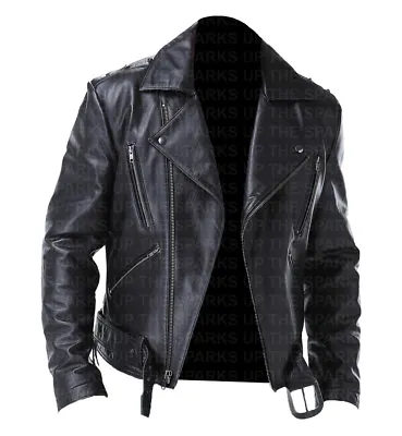 Mens Ghost Rider Nicolas Cage Cosplay Moto Biker Outerwear Real Leather Jacket • $98.76