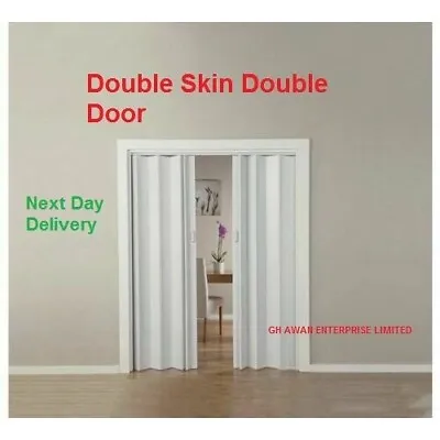 White Oak Effect Bi Folding Double Skin Door Magnetic Accordion Central Opening • £174.99
