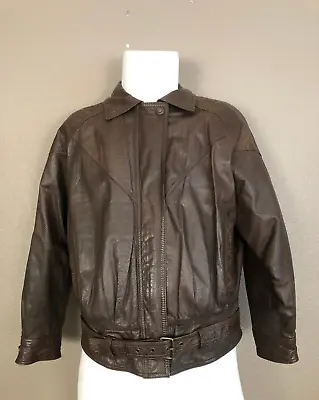 Leather Bomber Motorcycle Jacket Nordstroms Vintage Korea Belted Waist  Sz S UNI • $67.50