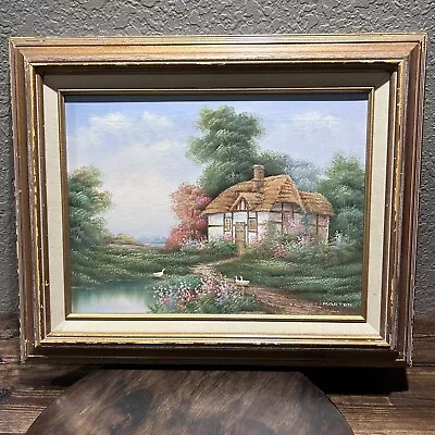 MARTEN Oil Painting Framed Beautiful Landscape W/Cottage House-Pond-Ducks VTG • $62.66