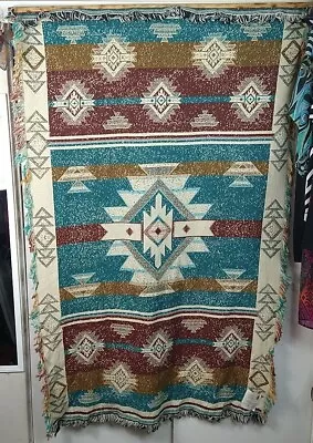 Manual Woodworkers Weavers Southwest Teal Afghan Throw Wall Hanging 46x67  • $39.99