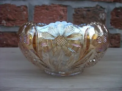 £70 • Buy Carnival Glass Us 5 Inch Cosmos & Cane Honey Amber Rose Bowl Headdress Interior