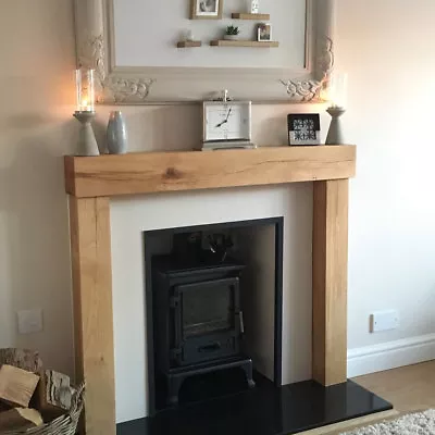 Oak Beam Fire Surround Wooden Fireplace Mantelpiece Upstands CONTEMPORARY • £327.95