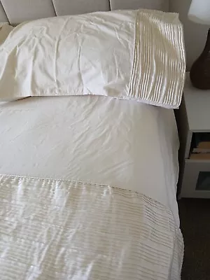 Marks And Spencer Cream Double Duvet Set With Pintuck Detail On Bed For 1 Week • £15