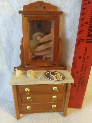 Vintage Shackman Dollhouse Miniature Marble Top Dresser W/  Toiletries • $34.99