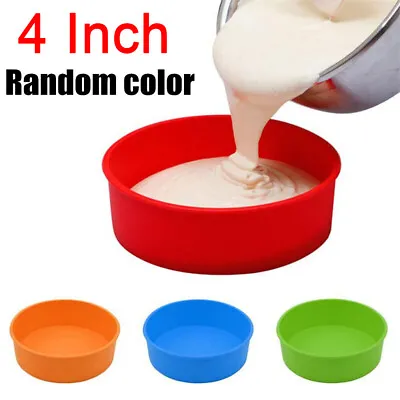 4 Inch Silicone Round Cake Pan Mould Tins Non-stick Baking Muffin Bakeware Tray • £3.95