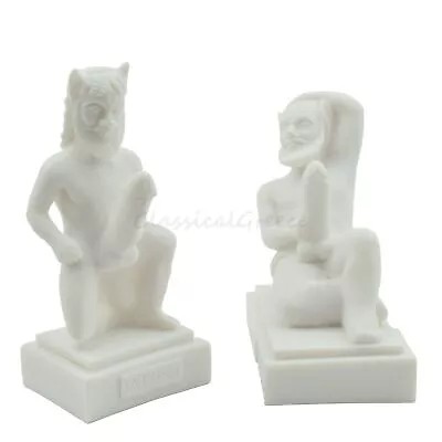 Statue Greek Mythology 2 X Satyr Alabaster White 4.4  Cast Marble Faun Pan New • £48.23