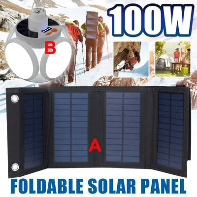 $14.99 • Buy 100W Folding Solar Panel Kit Power Bank Phone Charger/Camping Solar Bulb Outdoor