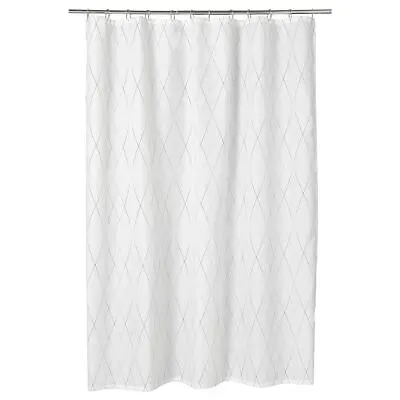 Ikea BASTSJÖN Shower Curtain White/grey/beige Densely-woven Fabric 180x180 Cm • £22.61