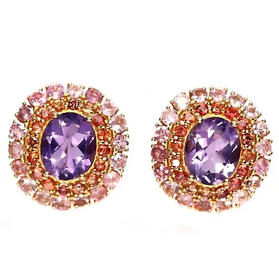 $544.03 • Buy 10 X 12 MM. Purple Unheated-Amethyst Sapphire & Tourmaline Earrings 925 Silver
