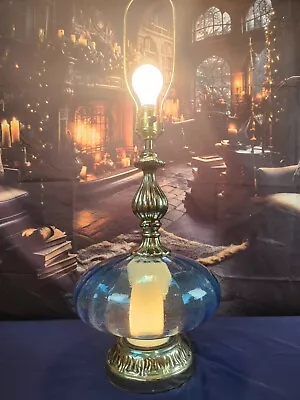 Vintage Mid Century Modern Blue Hollywood Regency Optical Table Lamp • $259