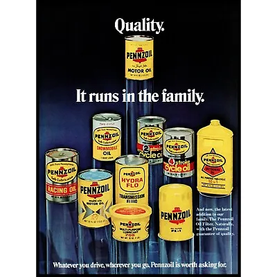 1973 Pennzoil Motor Oil Filter Transmission Fluid Vintage Print Ad Wall Art • $10.97