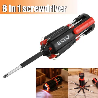 8 In 1 Screwdriver Tool Multi-function Portable With Bright LED Torch Flashlight • $8.78