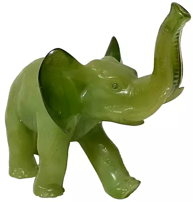 Vintage Green Molded Resin 4  Elephant Figurine Trunk Up Lucky Statue • $13.99