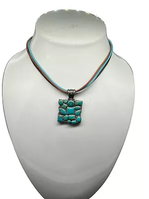 Vintage Sterling Silver Southwestern Turquoise Pendant Nugget Necklace • $35