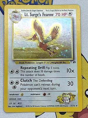 Pokemon Card Lt. Surges Fearow 7/132 Gym Heroes WOTC Vintage Original! • $55