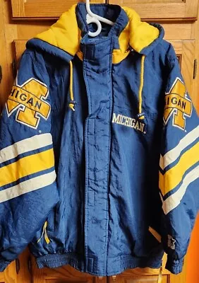 STARTER Jacket Michigan Wolverines Men M Medium Coat Removeable Hood Vintage 90s • $125.61