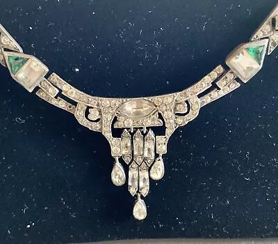 Vintage Sterling 20s-30s Art Deco FISHEL NESSLER F.N.CO CRYSTAL Emerald NECKLACE • $255