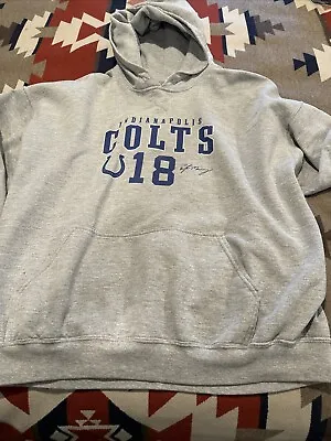 Vintage Indianapolis Colts Peyton Manning #18 Gildan Hoodie Size XL Grey NFL • $11.90