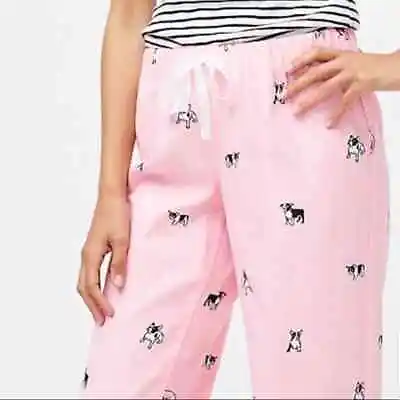 J. Crew Women's M French Bulldog Printed Flannel Pajama Pants - Pink • $12