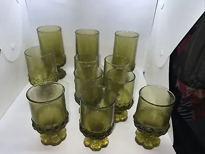Vintage  Franciscan Madeira Green Footed Water Glasses Goblets Set Of 11 • $110