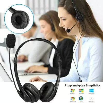 USB Wired Headset Headphones With Microphone MIC For Call PC Computer Laptop UK • £9.29