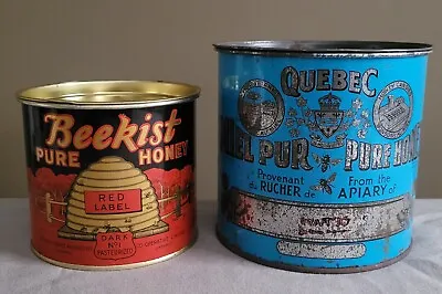 2 Vintage Canadian Graphic Honey Tin Cans Beekist & Quebec 1924 FREE SHIPPING! • $110.39