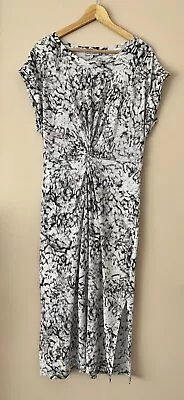 WAYNE COOPER Designer Maxi Dress Size M Grey White Pullover Gathered Waist  • $35