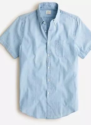 J. Crew Mens Blue Chambray Slim Fit Short Sleeve Button Up Shirt Size L NWT • $24.99