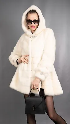 2906 New Glamorous Real Mink Coat Luxury Fur Jacket Hood Beautiful Look Size S • $1169.10