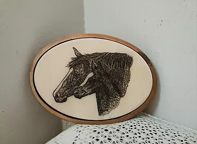 Vintage Brass Belt Buckle With Etched Horse Heads Montana Marble • $38.95