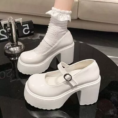 White Mary Janes Platform Heels Japanese  Platform Lolita Shoes Patent Leather • £34.40