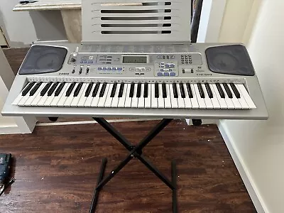 Casio CTK-593 Silver Electronic Keyboard Musical System W/Stand & Power Supply  • $100