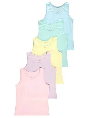 £11.49 • Buy 5 Pack Girls Pastel Colour Vests Tops School Vests Age 1.5-10 Years