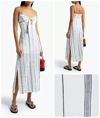 Vix Paula Hermanny Dress Size UK 8 Midi Yola Tricia Knotted Striped Cotton White • $105.68