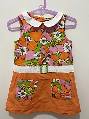 £11 • Buy Lovely Baby Girls Little Bird Orange Retro Style Floral Collar Dress 9-12