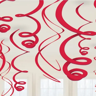 Red Swirl Hanging Decorations Party Ceiling Door Marquee Birthday Wedding X 12 • £3.50
