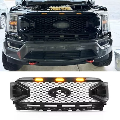 Matte Black Front Bumper Upper Grille Raptor Style W/LED Fits For 2021-2023 F150 • $170.06